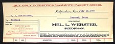 Mel. L. Webster Seedsman Independen HJ Hutchinson Decorah, IA* Cut 1902 Billhead