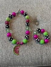 Blac/White/Pink/Green Little Girls Watermelon Beaded Necklace/Bracelet Set