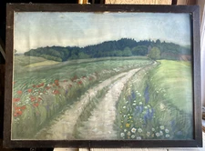 Gouache around 1900 Art Deco °Cornflowers and Poppies at the Wayside