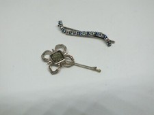 Beautiful Hair Clip Set 2 Silver Tone Cabochon AB Rhinestones 2" Long NICE