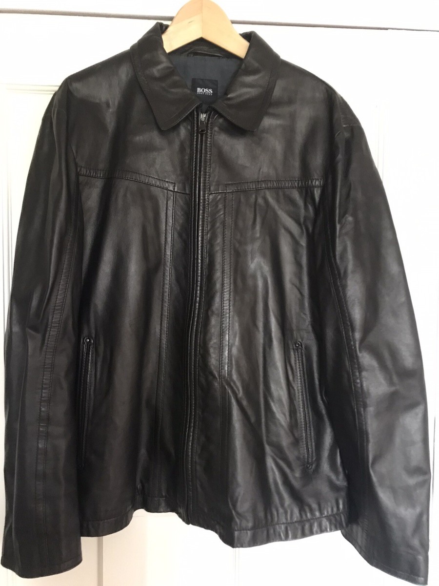 Hugo Boss Black Nappa Leather Jacket Size: European UK Medium