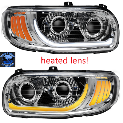 Peterbilt 389 headlights 388 trux heated chrome led pair plug and