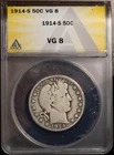 1914-S 50c Silver Barber Half-dollar VG-8 New ANACS # 7490255 + Bonus