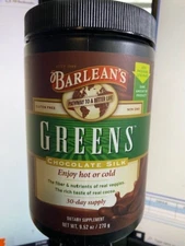 **Brand New**Barlean s Greens Powder Formula Chocolate Silk 9 52 oz EXP 3/2026**
