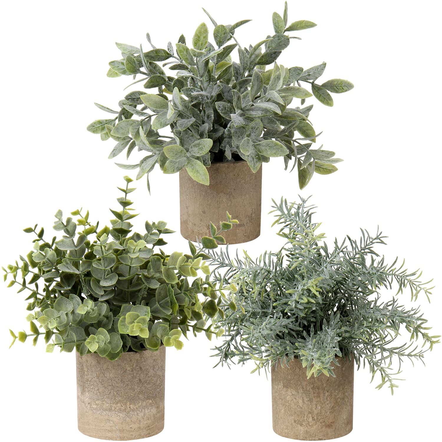 3-Piece Small Artificial Eucalyptus Potted Plants Set