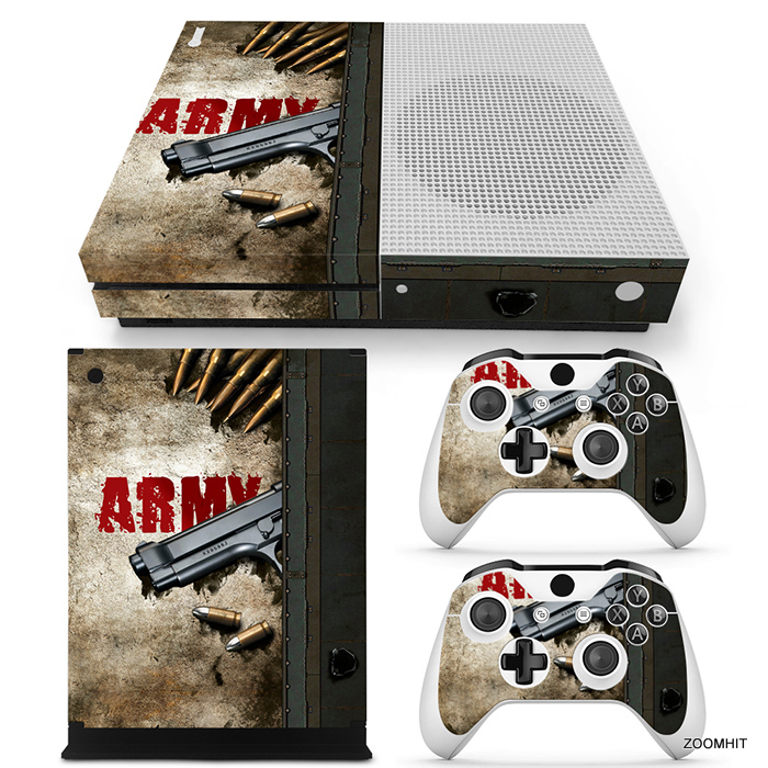 Xbox One S Console Skin Decal Sticker Army Gun + 2 Controller Skins Custom Set-image
