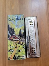 Vintage M. Hohner THE ECHO HARP Harmonica In Original Box, Bell Metal Reeds G/C