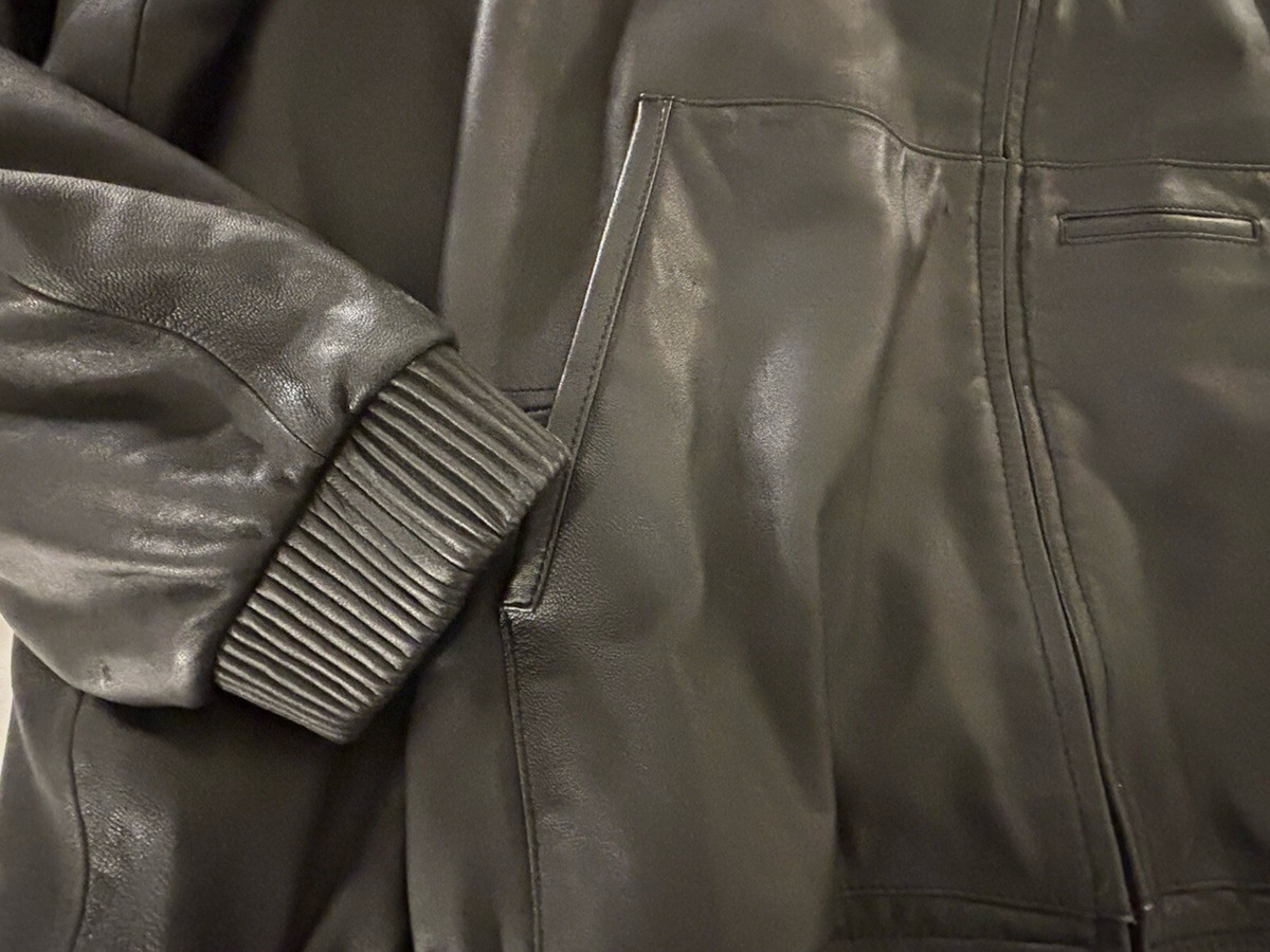 Sean John Black with Beige Stripe All Leather Hoodie Jacket Size