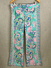 Lilly Pulitzer Bal Harbour Palazzo Pants Large Aqua Pink Floral Wide Leg Lounge