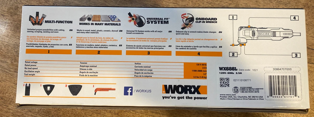 NEW WORX OSCILLATING MULTI TOOL 2.5A MODEL WX686L VARIABLE SPEED