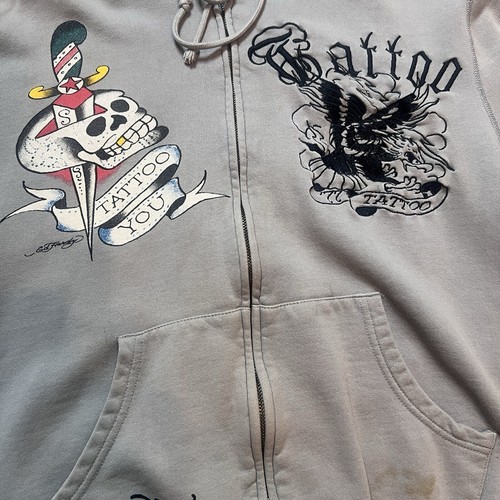 Vintage Y2K Japanese Ed Hardy Hoodie Embroidery Grunge Tattoo LA Size Kid's L - Picture 6 of 7