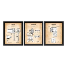 Bathroom Wall Art Decor, Framed Patent Print All The Essentials Showing Toilet