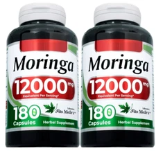 Organic Moringa Oleifera 12000mg Antioxidant 2X180Caps No Preservative/NoGluten