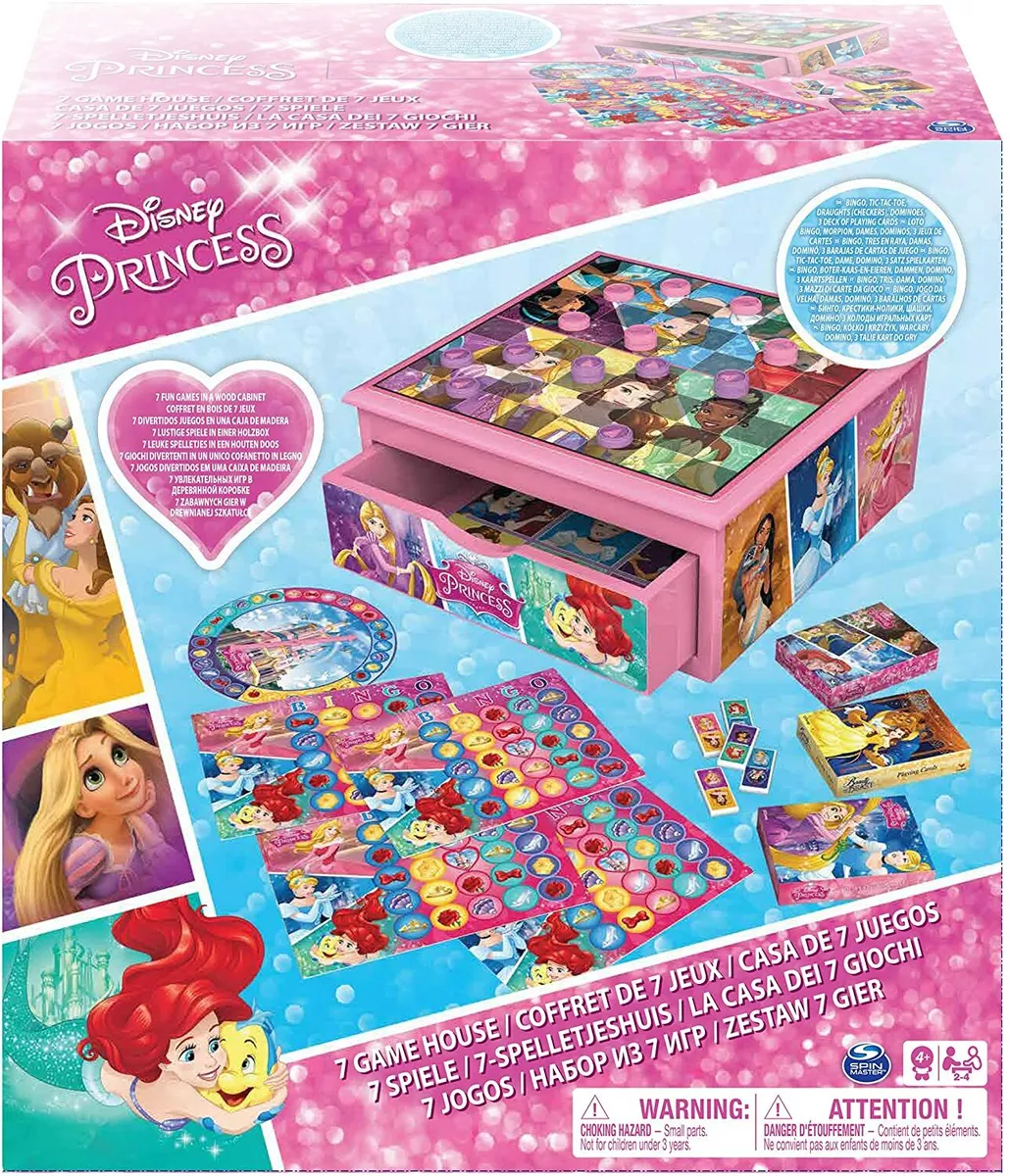 7in1 Disney Princess Solid Wooden Drawer Game House Tic Tac Toe