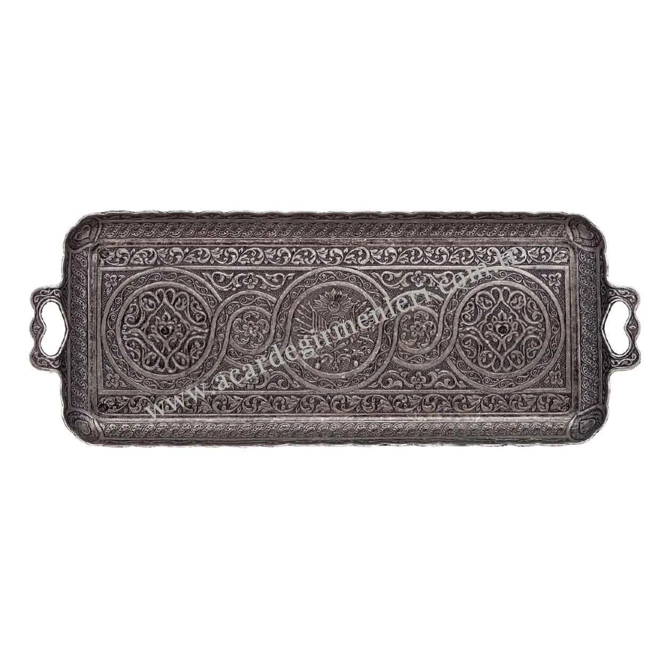 Authentic Turkish Coffee Tea Zamak  Serving Tray Copper Handmade Ottoman Motif  - Image 2 of 4