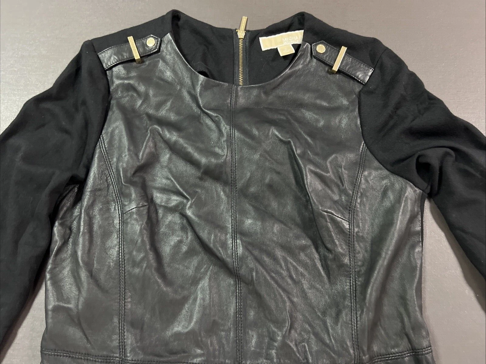 Abito donna Michael Kors piccolo nero pelle di agnello manica lunga zip tasche Italia