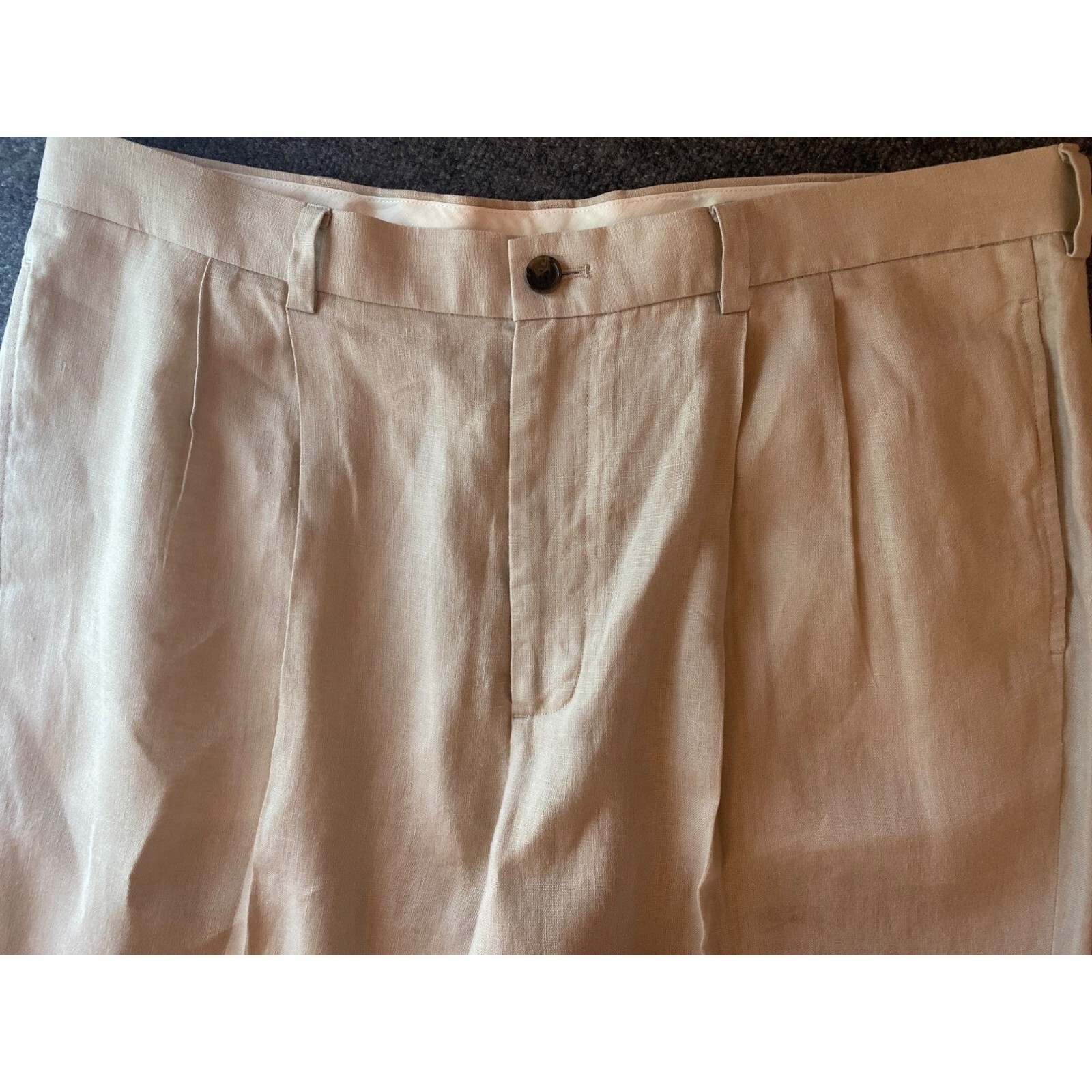 Brooks Brothers 346 Linen Pants Mens 40x30 Beige Lightweight Straight Leg Cuffed