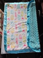 Minky Couture Baby Blanket 31x36 Popsicles Design Solid Green Back Satin Trim