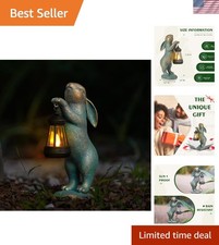 Unique Bronze Rabbit Figurine with Cordless Solar Lantern - Great Gift Idea