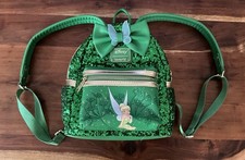 Loungefly Disney Tinker Bell Green Sequin Mini Backpack with Bow - EUC