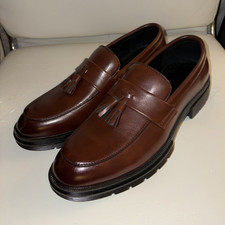Mens Brown Leather Tassel Loafers Slip-On Dre...