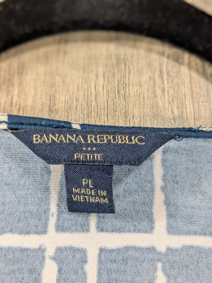 Banana Republic Wrap Dress Womens Large Petite Blue Print Long Sleeve Tie Waist - Image 4 of 4