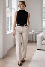 Talbots Hampshire Pants-Beige Straight Leg Career Business Casual Trouser - 6P