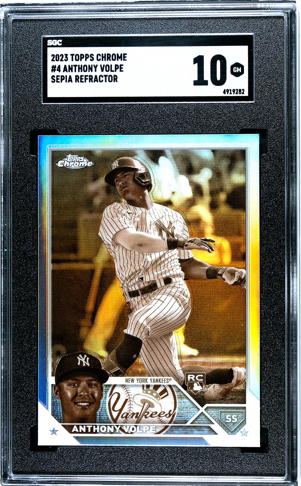 2023 Topps Chrome #4 Anthony Volpe RC SGC 10 Gem Mint Sepia Refractor