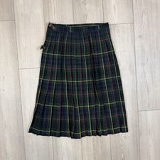 Westaway Scottish Wool Kilt Skirt Womens Size 30 Tartan Plaid Green w/ Buckles