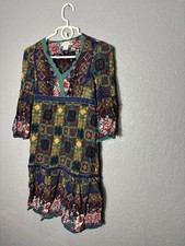 Flying Tomato S Multicolor V-Neck Bell Sleeve Ruffle Floral Bohemian Mini Dress