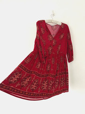 Next Dress Women's Red Patterned Viscose Casual 3/4 Sleeve Crinkle Size 12