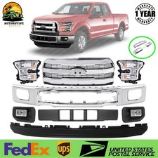 Front Bumper Face Bar Chrome & Headlights Assembly Kit For 2015-2017 Ford F-150