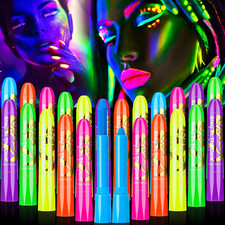 24 Pcs Glow in the Black Light Face Paint Crayons Neon Face Body UV Light Paint