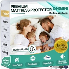 OhGeni 100% Waterproof Mattress Protector, Twin Size, 6''-14'',Fitted Sheet w...