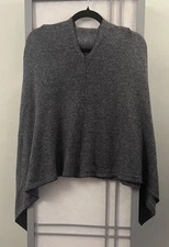 Made in Italy Blue White Knit Shawl Cape Poncho Merino Wool Cashmere Blend