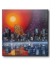 100% Original Oil Painting 12"x12" Contemporary Art  Abstract Art Wall Art City