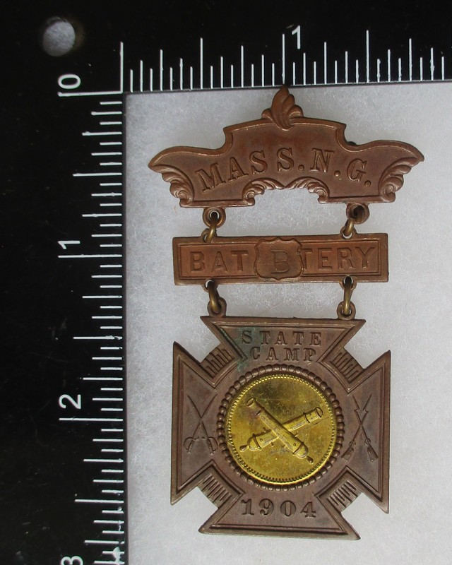 Original Vintage 1904 MASS NATIONAL GUARD ARTILLERY BATTERY B STATE CAMP BADGE