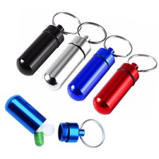 2-Pack Waterproof Mini Pill Box Case Bottle Holder Container Keychain Keyring
