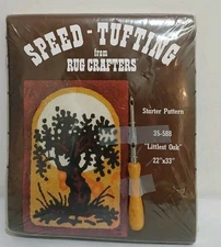 Vtg 1970s Speed-Tufting Hook Rug Crafters Littlest Oak 22x33 Pattern Canvas Tree