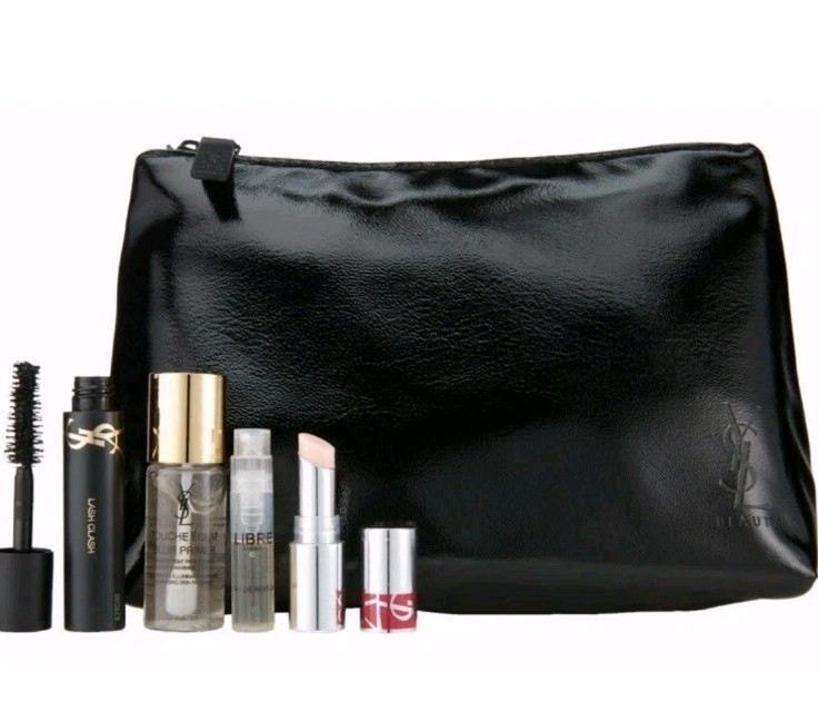 YVES SAINT LAURENT YSL BEAUTY BORSA TRUCCO NERA LUCIDA + 4 pezzi mini trucco