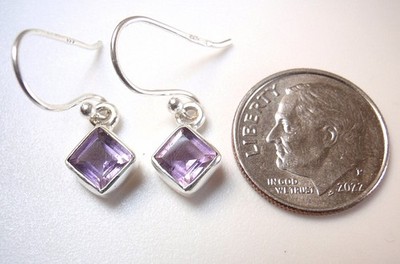 Facettierter Amethyst quadratisch 925 Sterling Silber Ohrhänger klein