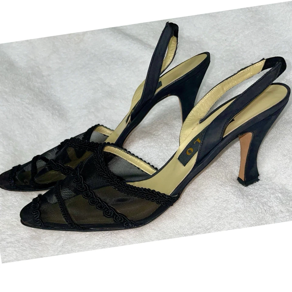 Zapatos de tacón House of Zalo Designer negros de malla transparente talla 8 nuevos Foto 4 de 4