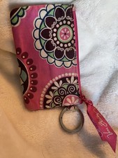 Vera Bradley Floral Detailing Zip ID Wallet Coin Purse Key Ring