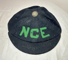 Antique 1920 college baseball cap hat NCE green black small brim sewn in letters