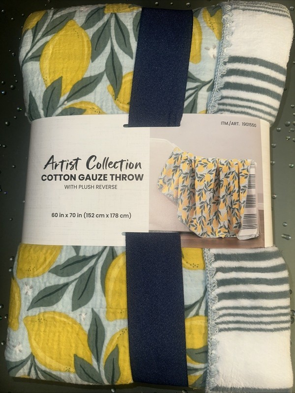 NEW Artist Collection Reversible Cotton Gauze Throw Blanket With Plush Reverse
