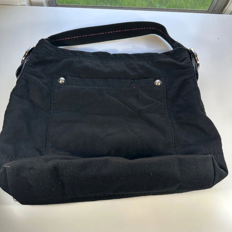 GAP Vtg wool Black Canvas Hobo Bag Purse Shoulder Bag with Pink Interior - Image 2 of 4