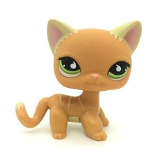 Mini Pet Shop Toys Rare LPS #525 Orange Striped Cat Kitty Animals Green Eyes
