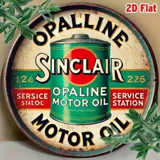 2D Flat, 1pc Vintage Sinclair Opaline Motor Oil Tin Metal Signs- Round Aluminum 