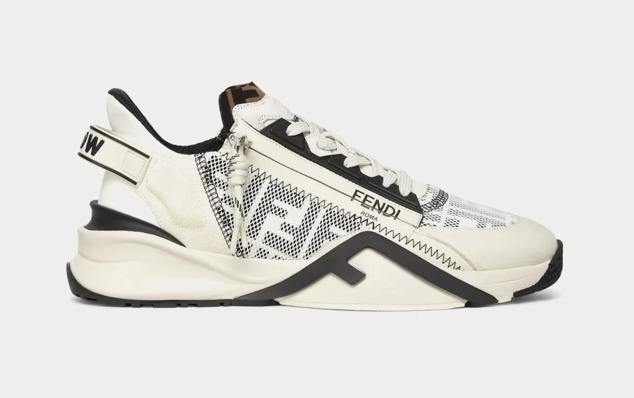 Fendi — Fendi Men Flow FF Logo Low Top Bianco Nero Sneakers, Size 11US (44EUR)