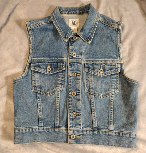 American Eagle Outfitters Men's Denim Vest Size M AE Patch Rugged Workwear